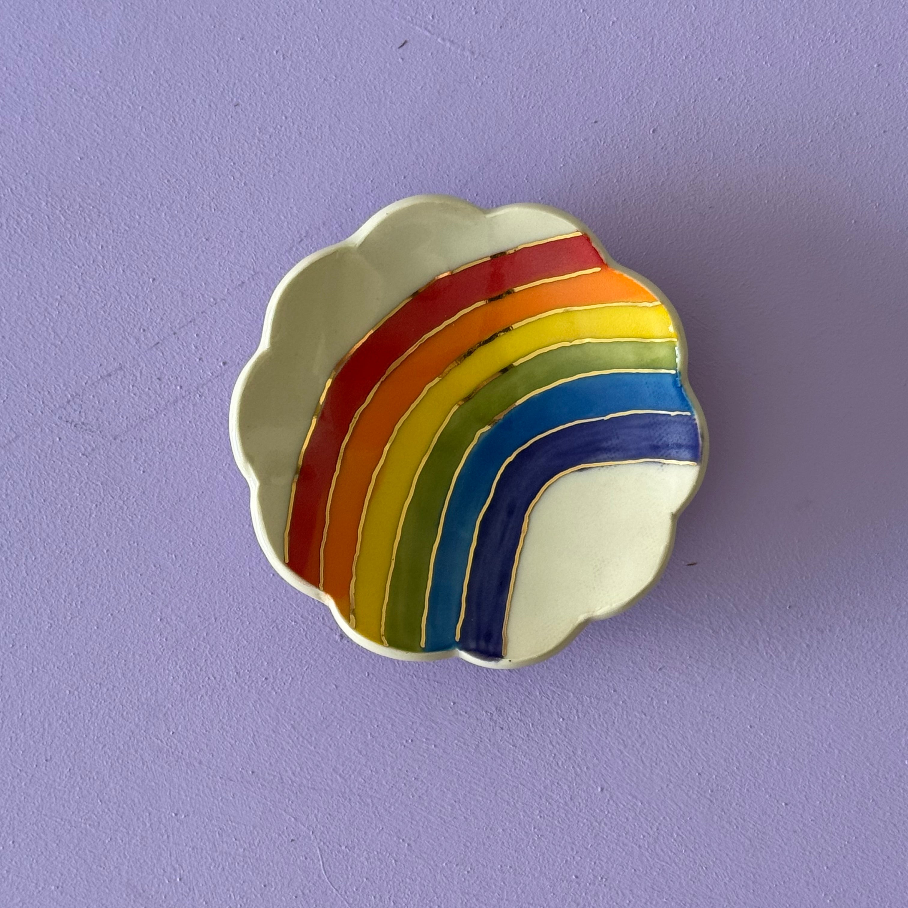 gold rainbow trinket dish (white)