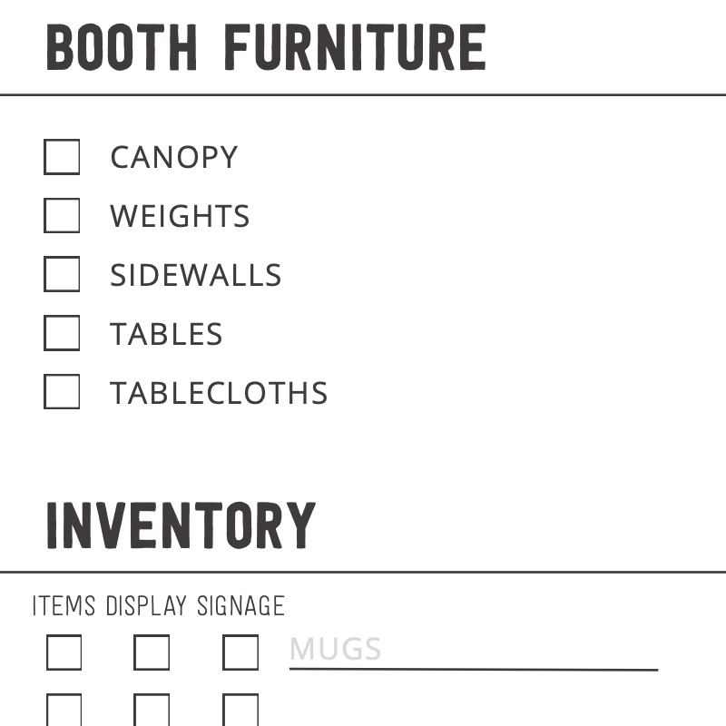 Craft Fair Checklist