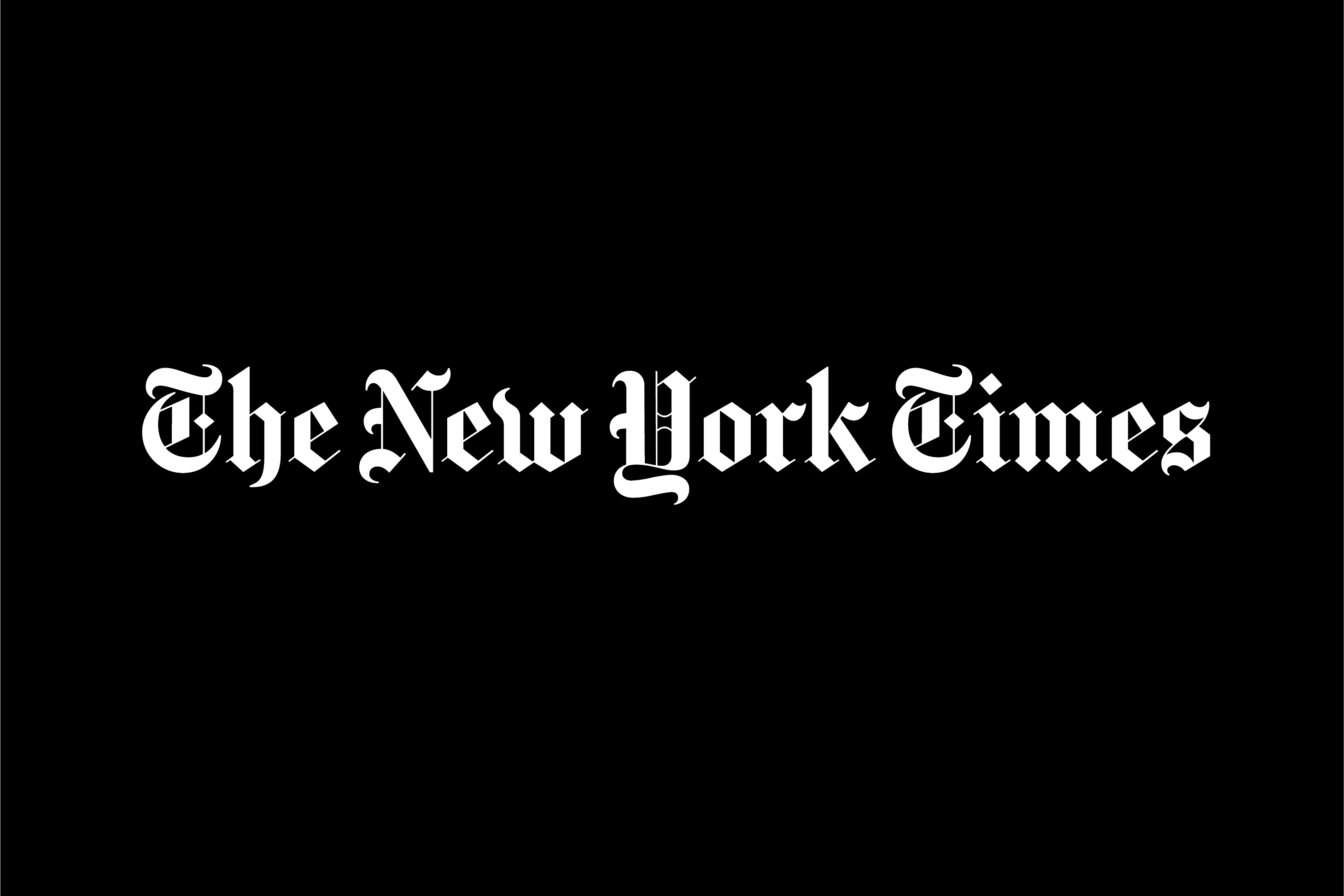 The New York Times logo in white on a black background